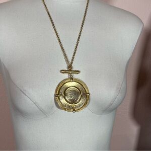 Vintage 1990 Matte Gold Byzantine Coin Oversized Mobwife Necklace Long 24 inch